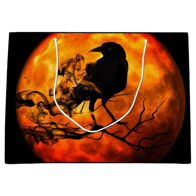 Grand Sac Cadeau Corbeau nocturne d'Halloween (Devant)