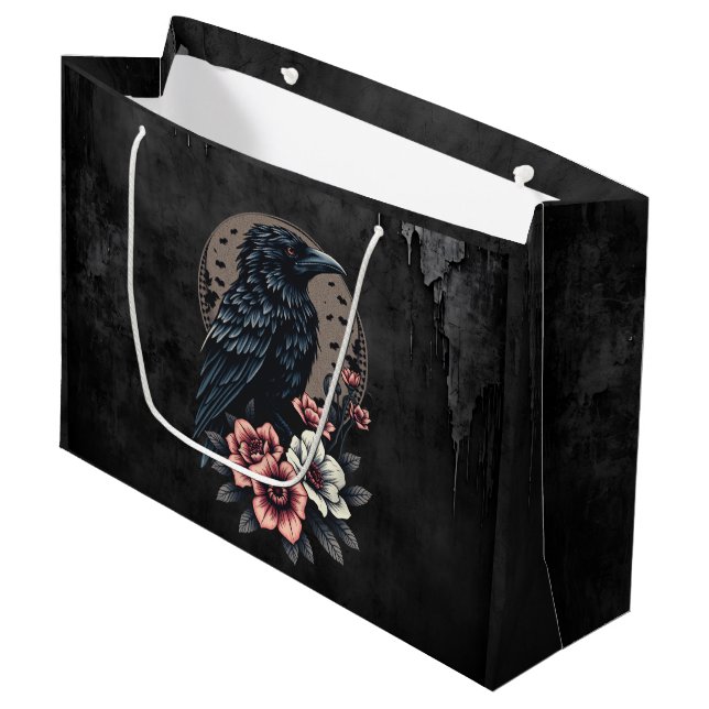 Grand Sac Cadeau Corbeau noir (Devant Angle)