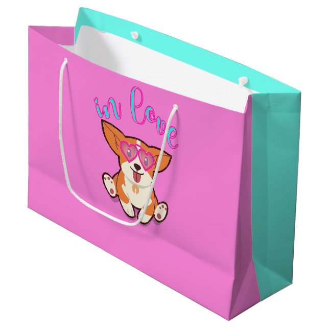 Grand Sac Cadeau corgi amoureux (Devant Angle)