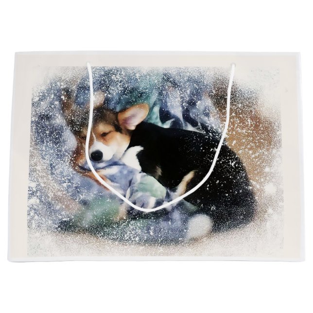 Grand Sac Cadeau Corgi chiot dormant (Devant)
