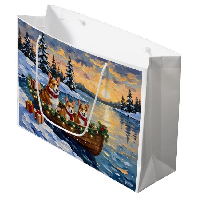 Grand Sac Cadeau Corgi Christmas Boat Holiday (Devant Angle)