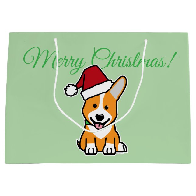 Grand Sac Cadeau Corgi dog puppy cute Pembroke Welsh Christmas Sant (Devant)