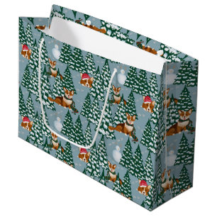 Grand Sac Cadeau Corgis décorent l'arbre de Noël en bleu de la forê