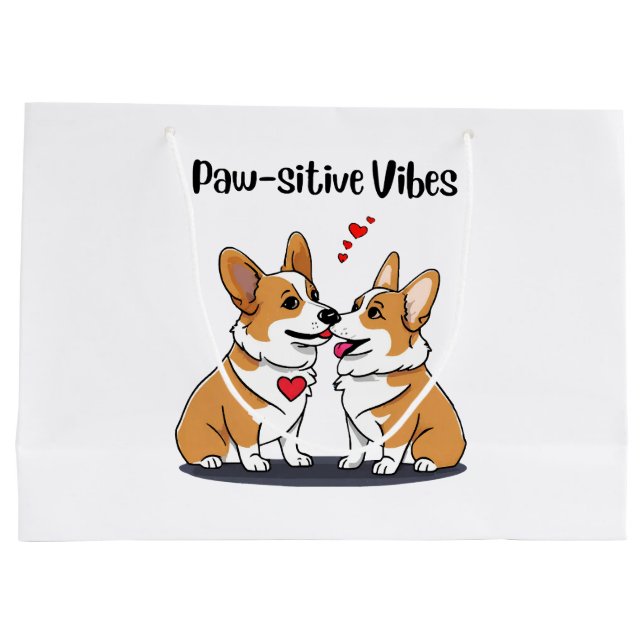 Grand Sac Cadeau Corgis Vibes en Amour (Dos)
