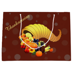Grand Sac Cadeau Corne d'abondance de Thanksgiving sur fond marron