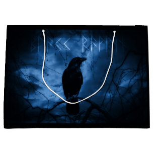 Grand Sac Cadeau Corneille noire avec runes style gothique foncé