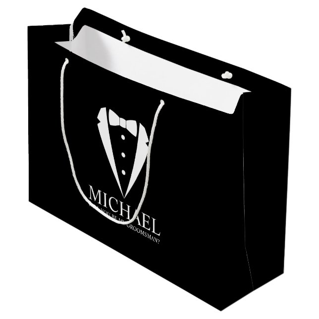 Grand Sac Cadeau Costume Tuxedo Noir - Proposition de fabricant (Devant Angle)