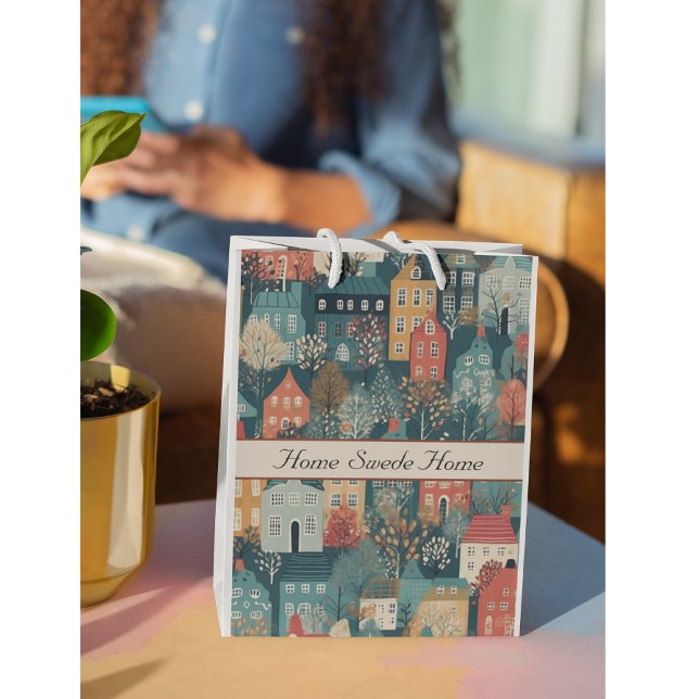 Grand Sac Cadeau Cosy Hygge Village Nordic Folk Art, personnalisé (Créateur téléchargé)