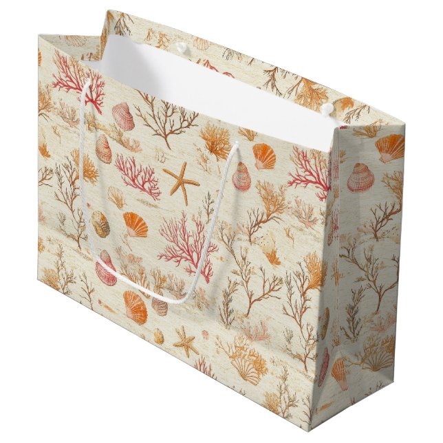 Grand Sac Cadeau Côtière rustique - Coquillages, Starfish, Reef (5) (Devant Angle)