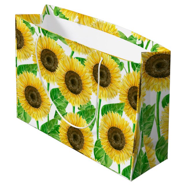 Grand Sac Cadeau Couleur d'eau des fleurs de soleil (Dos Angle)