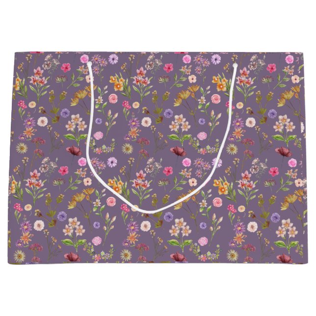 Grand Sac Cadeau couleur motif-rose, pourpre, vert-vert (Devant)