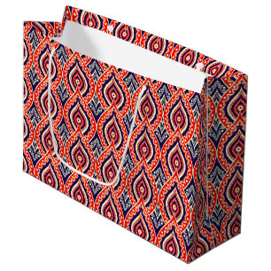 Grand Sac Cadeau Couleur rouge ethnique motif de fleurs indiennes