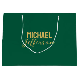 Grand Sac Cadeau Couleur verte dorée élégante moderne minimaliste n