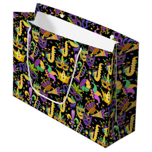 Grand Sac Cadeau Couleurs du Mardi gras Noir FG