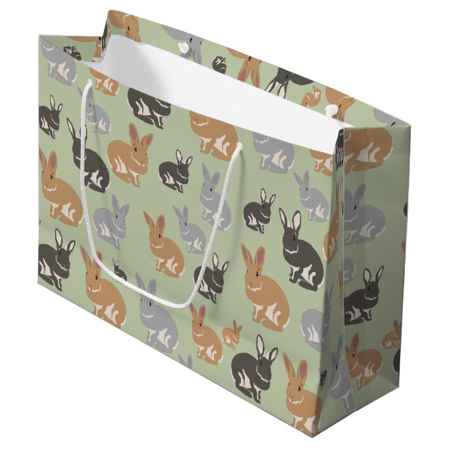 Grand Sac Cadeau Couleurs neutres du Motif de lapin mou (Devant Angle)