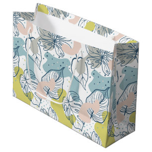 Grand Sac Cadeau Couleurs pastel feuille et formes organiques motif