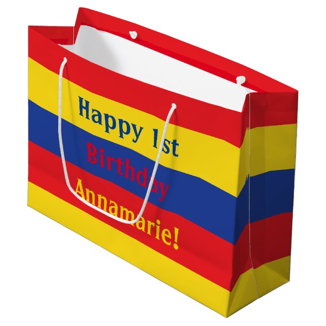 Grand Sac Cadeau Couleurs primaires Rouge Jaune Bleu 1er anniversai (Devant Angle)