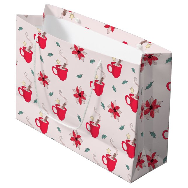 Grand Sac Cadeau Coupe Red Christmas | fleurs de poinsettia (Devant Angle)