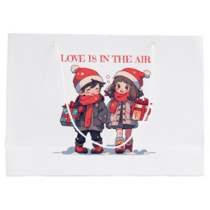 Grand Sac Cadeau Couple de Noël - L'amour est dans l'air