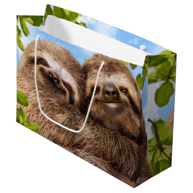 Grand Sac Cadeau Couple de paresseux (Devant Angle)