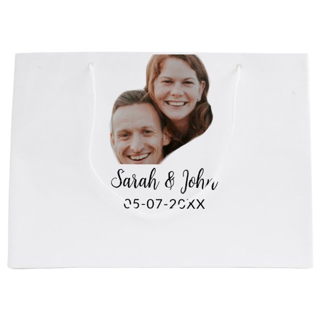 Grand Sac Cadeau Couple face photo add name date simple wedding  (Devant)