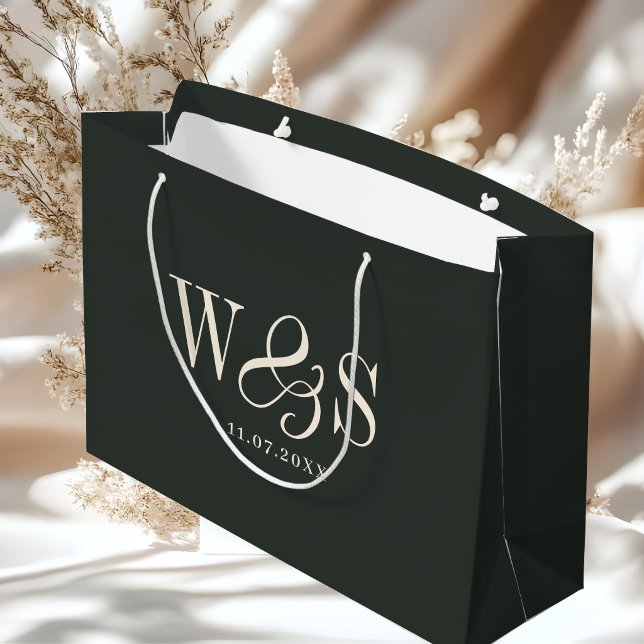 Grand Sac Cadeau Couples de mariage initial élégant ébène (Créateur téléchargé)
