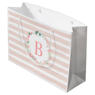 Grand Sac Cadeau Courbe florale rose monogramme