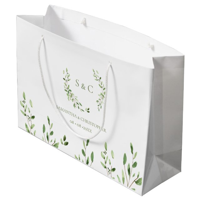 Grand Sac Cadeau Couronne de verdure à l'aquarelle monogramme de ma (Dos Angle)