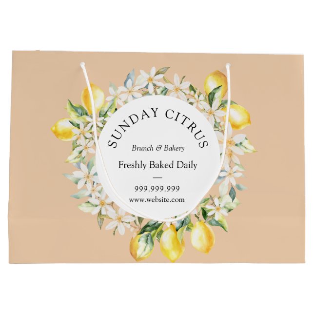 Grand Sac Cadeau Couronne florale grande de citrons jaunes et de fl (Dos)