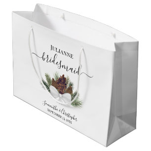 Grand Sac Cadeau Cousines de mariage aux cônes de pin aquarelle rus