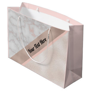 Grand Sac Cadeau Coutume géométrique de marbre blanche d'or rose