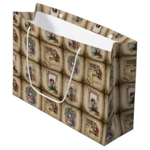 Grand Sac Cadeau Couvertures de livres de Noël rustiques victoriens
