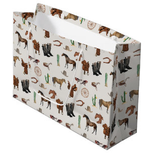 Grand Sac Cadeau Cowboy Cowgirl Western Rodeo Pays Motif