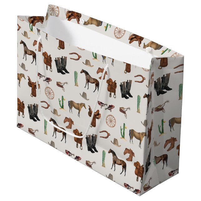 Grand Sac Cadeau Cowboy Cowgirl Western Rodeo Pays Motif (Devant Angle)