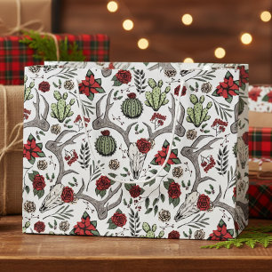 Grand Sac Cadeau Cowgirl Christmas Floral Reindeer Crâne