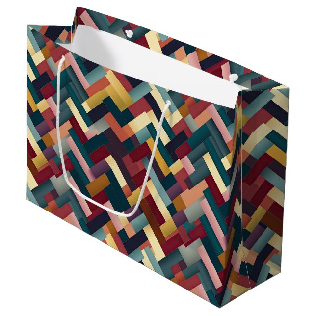 Grand Sac Cadeau Cozy Autumn Tones Weave Pattern (Devant Angle)