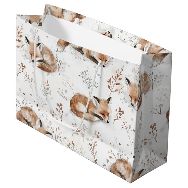 Grand Sac Cadeau Cozy Foxes Animals Christmas (Devant Angle)