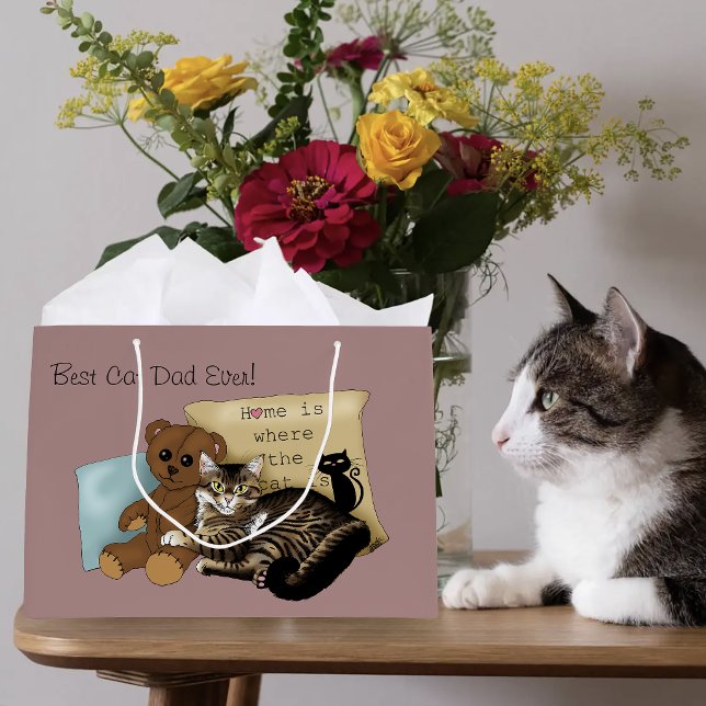 Grand Sac Cadeau Cozy Tabby Rose Fête des Pères (Créateur téléchargé)