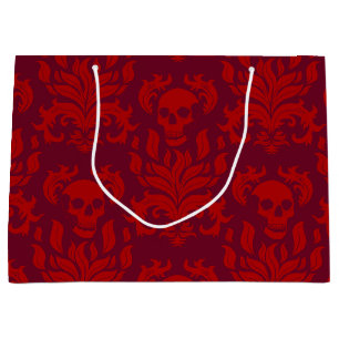 Grand Sac Cadeau Crâne flamme Damas en moody rouge sur rouge