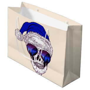 Grand Sac Cadeau Crâne mignon de Père Noël avec des sunglass