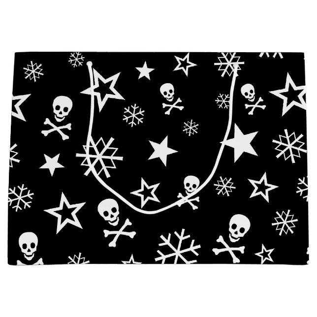 Grand Sac Cadeau Crânes et flocons de neige (Devant)