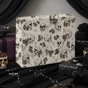Grand Sac Cadeau Crânes ivoiriens et Halloween Rose