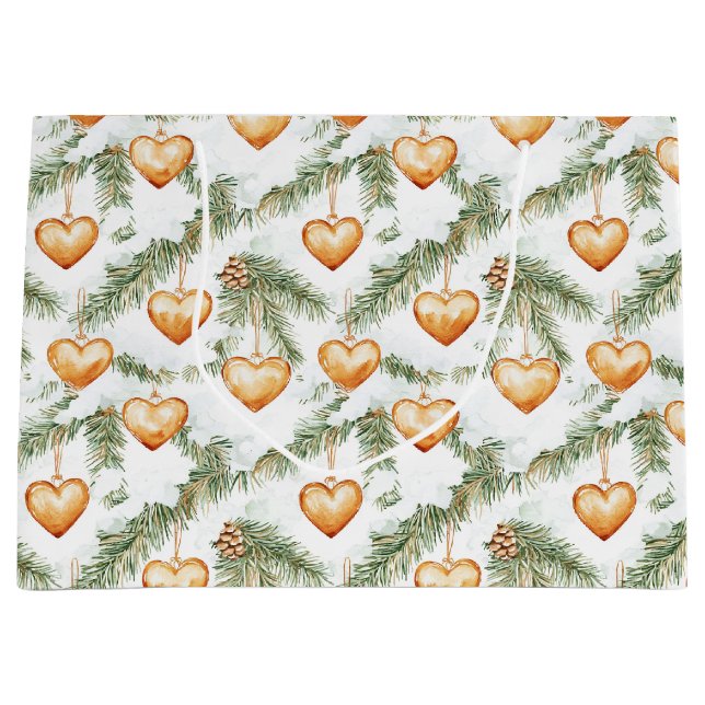 Grand Sac Cadeau Creamy Caramel Hearts Christmas Tree Branches (Devant)