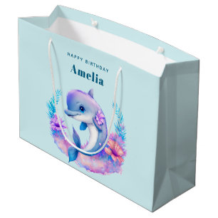 Grand Sac Cadeau Créature Mer Dauphin Cute Anniversaire