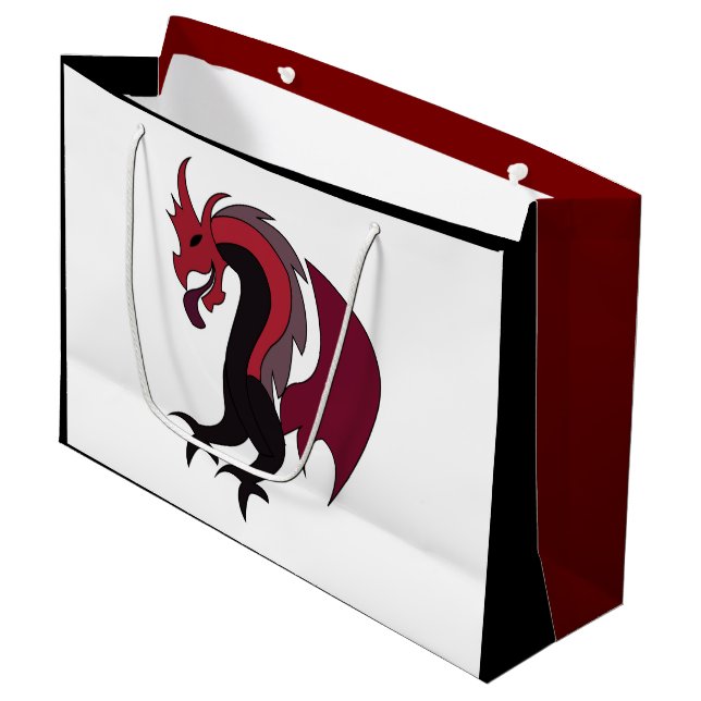 Grand Sac Cadeau Créature mythique du dragon noir rouge (Devant Angle)