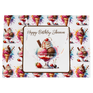 Grand Sac Cadeau Crème glacée Sundae Anniversaire personnalisé