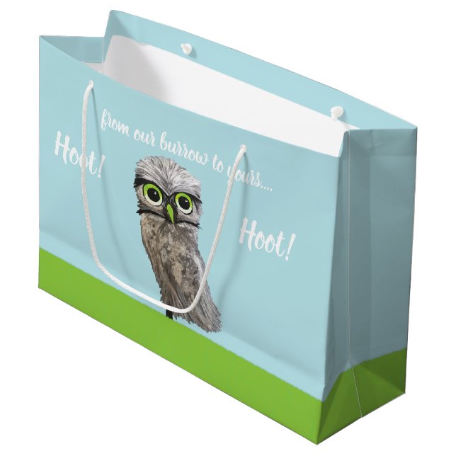 Grand Sac Cadeau Creuser la peinture de hibou (Devant Angle)