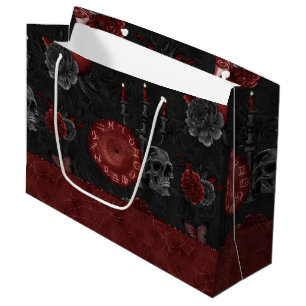 Grand Sac Cadeau Crimson magique Zodiac   Rose de crâne gothique ro