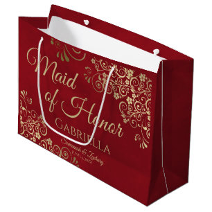 Grand Sac Cadeau Crimson Red & Gold Frilly Maid of Honor Mariage