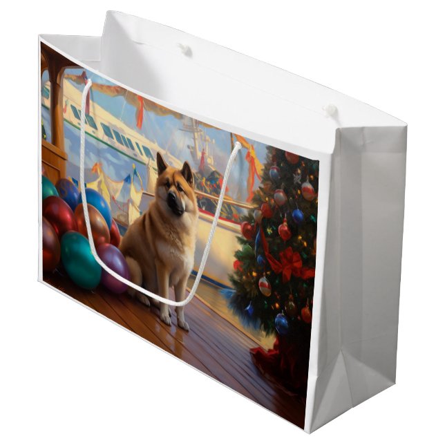 Grand Sac Cadeau Croisière de Noël Akita américaine : Pawsome Holid (Devant Angle)